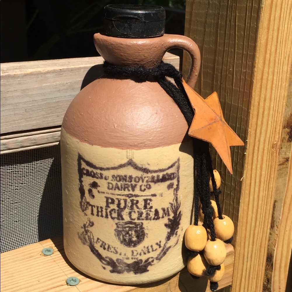 Brown Tan Jug Stamped Cross & Sons Overland Dairy